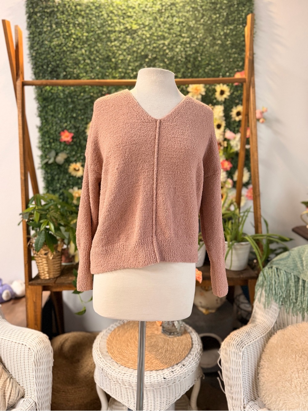 Sincerly Jules Dusty Rose V-Neck Textured Pullover